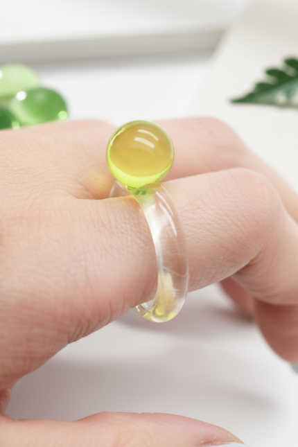 Transparent Green Glass Ring for Women
